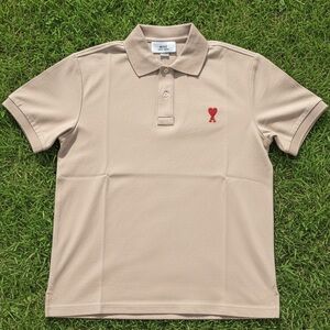 Ami Paris Beige Polo Red Heart Logo Size Large